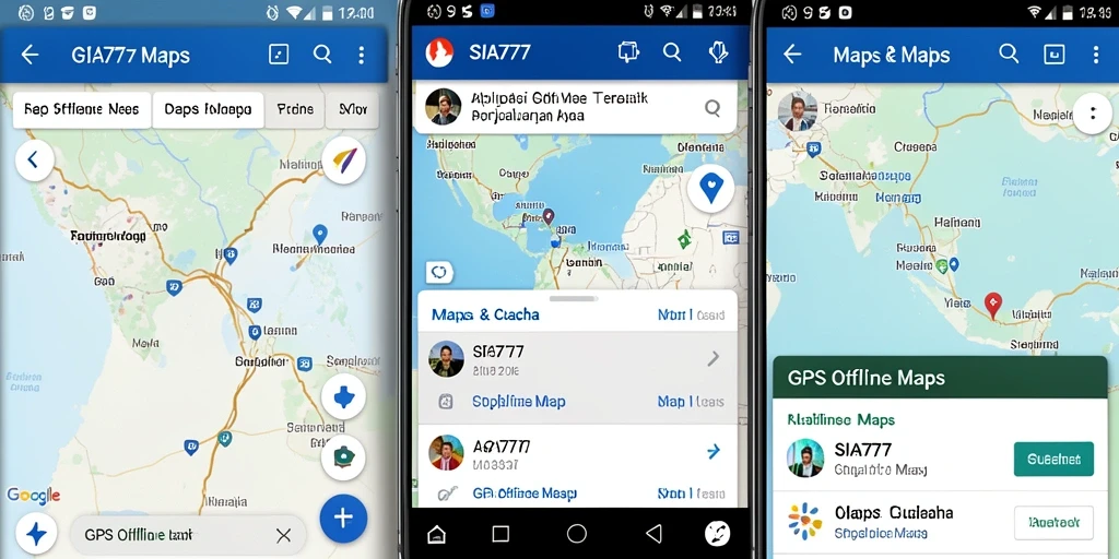 Tampilan antarmuka aplikasi SIA777 dengan fitur GPS Offline Maps.